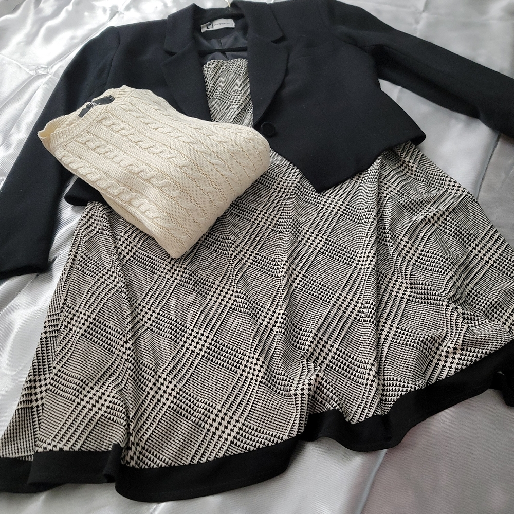 Julie Mitchell Urban Collection Black/Cream Houndstooth Midi Skirt Sz L - Picture 9 of 9